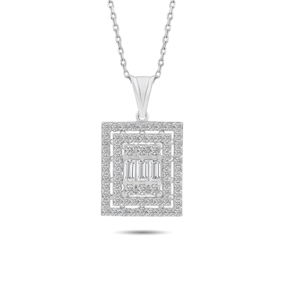 Altın Baget Taşlı Kolye 14 Ayar