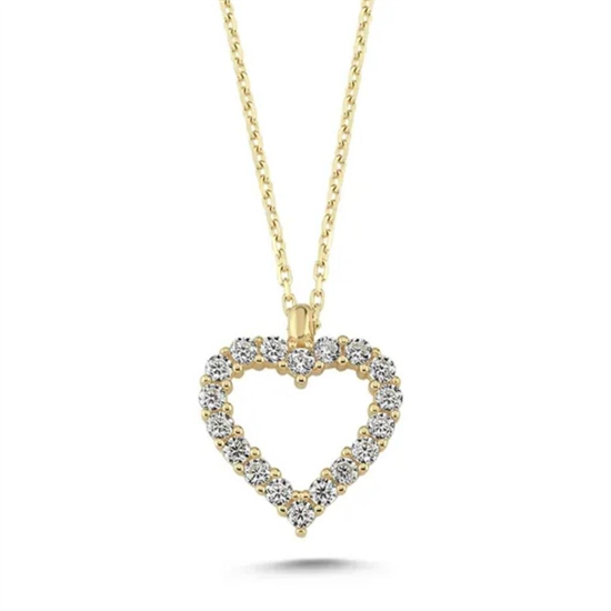 Taşlı Kalp Kolye 14 Ayar Altın