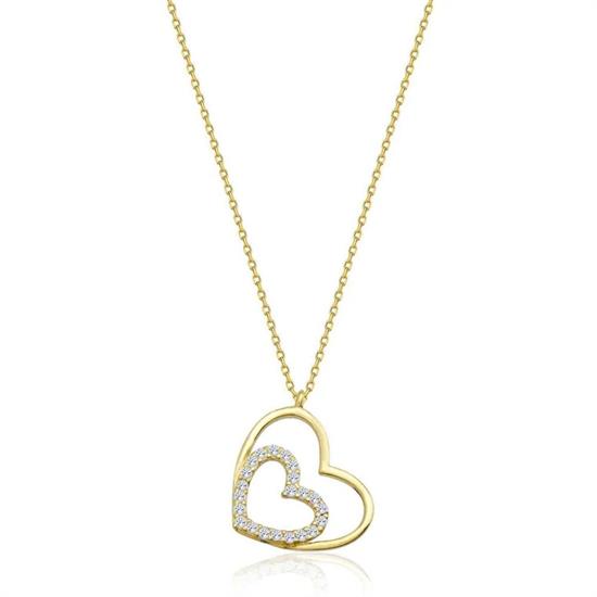 Taşlı Altın Kalp Kolye 14 Ayar