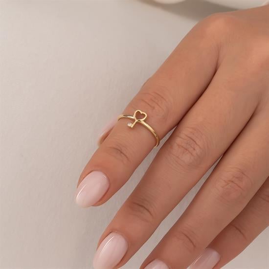 Anahtar Figürlü Kalp 14 Ayar Altın Yüzük