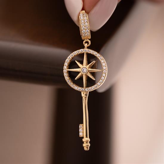 Anahtar ve Kuzey Yıldızı 14 Ayar Kolye Ucu