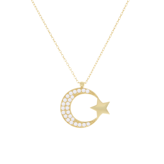 Ay Yıldız 14 Ayar Altın Kolye