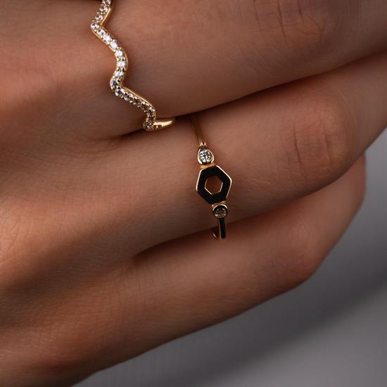 Taşlı Altın Petek 14 Ayar Yüzük