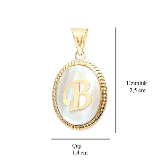 B Harfi Sedefli 14 Ayar Altın Kolye Ucu