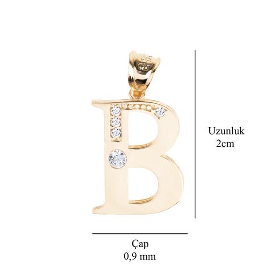 B Harfi Taşlı 14 Ayar Altın Kolye Ucu