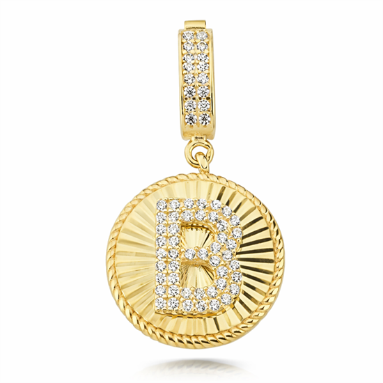 B Harfi Taşlı Yuvarlak 14 Ayar Kolye Ucu