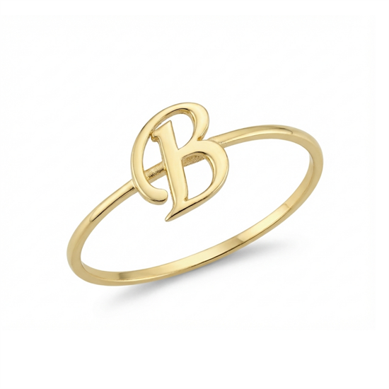 B Harfi Yüzük 14 Ayar Altın