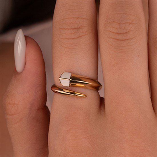 Cetaş Beyaz Mineli Tasarım 14 Ayar Altın Yüzük