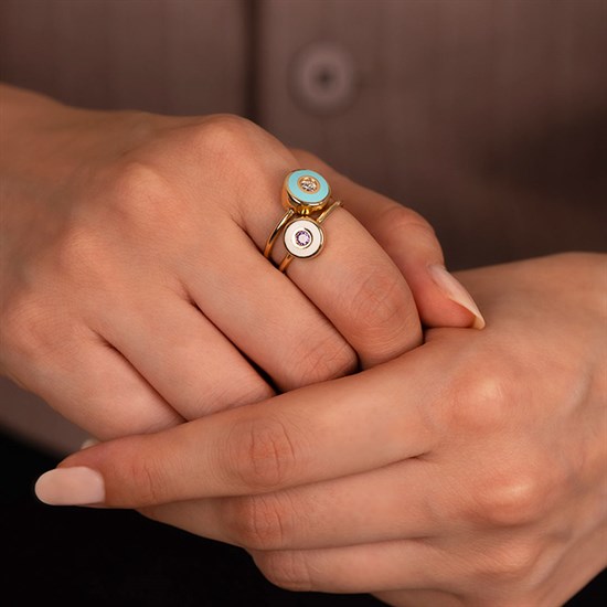 Cetaş Minima Altın Yüzük Turkuaz-Beyaz Mineli 14 Ayar