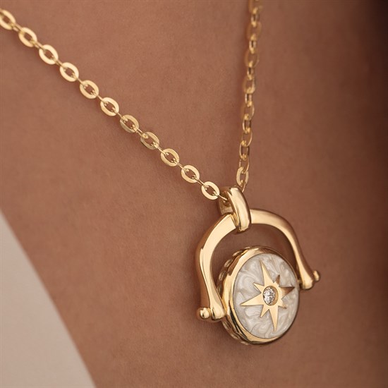 Cetaş Eterna Çift Taraflı Madalyon 14 Ayar Altın Kolye