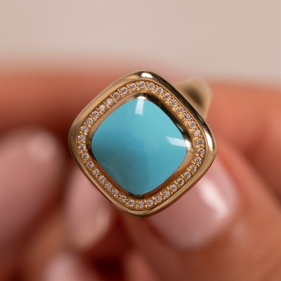 Cetaş Mavi Mineli 14 Ayar Altın Yüzük