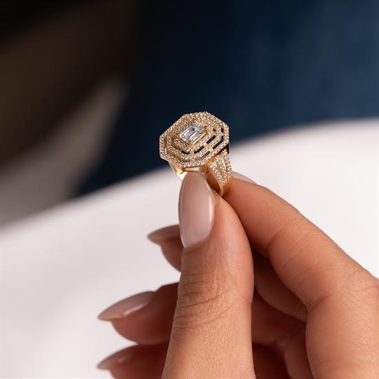 Baget Taşlı Yüzük Altın 14 Ayar