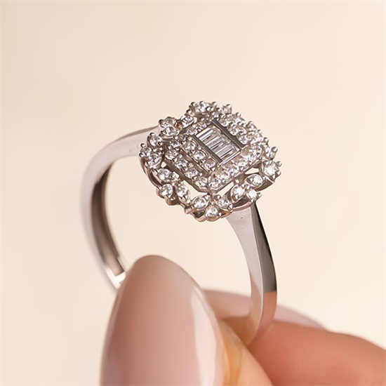 Baget 14 Ayar Beyaz Altın Yüzük