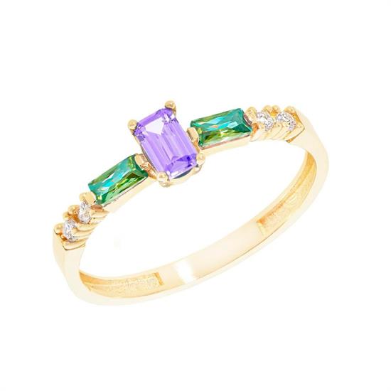 Baget Mor Yeşil Taşlı 14 Ayar Altın Yüzük