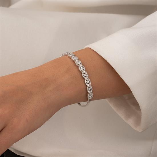 Baget Taşlı 14 Ayar Beyaz Altın Kelepçe