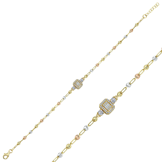 Baget Taşlı Dorikalı Bileklik 14 Ayar Altın