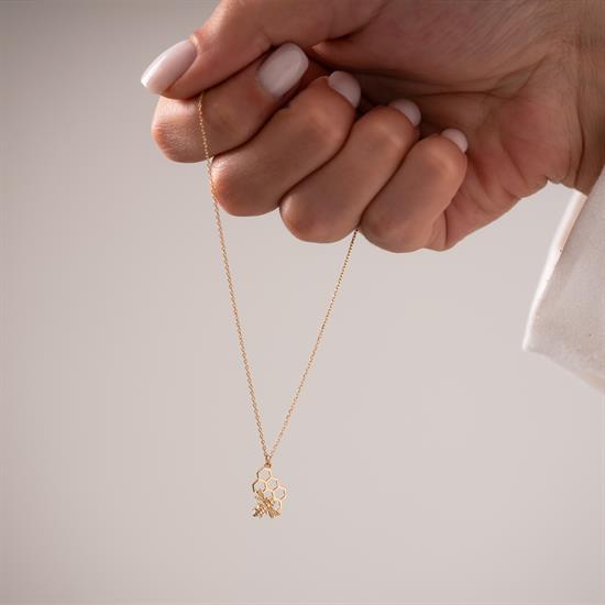 Bal Peteği Arı Figürlü 14 Ayar Altın Kolye