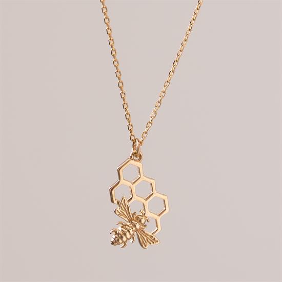 Bal Peteği Arı Figürlü 14 Ayar Altın Kolye