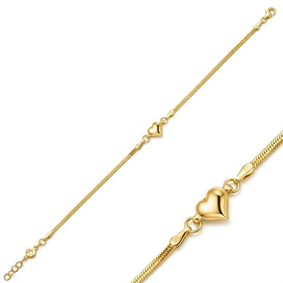 Balıksırtı Kalpli 14 Ayar Altın Bileklik