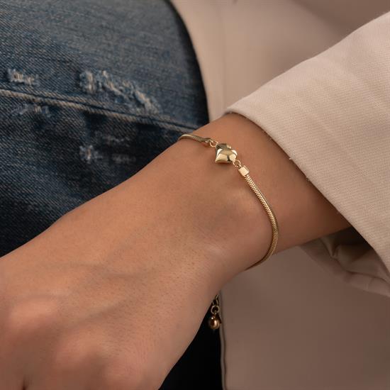 Balıksırtı Kalpli 14 Ayar Altın Bileklik