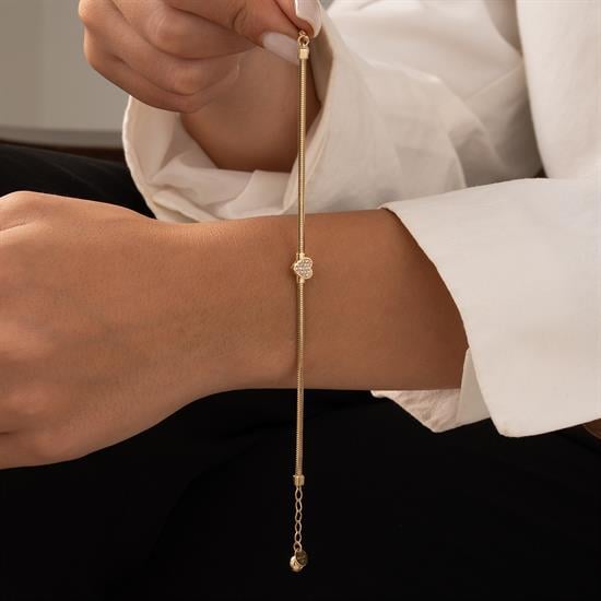 Balıksırtı Kalpli Taşlı 14 Ayar Altın Bileklik 