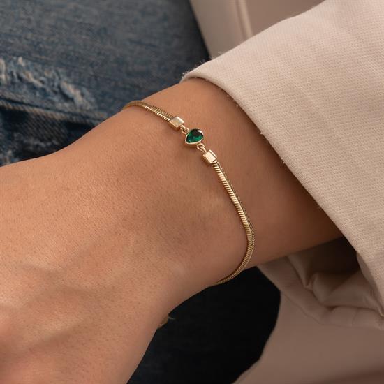 Balıksırtı Yeşil Taşlı 14 Ayar Altın Bileklik