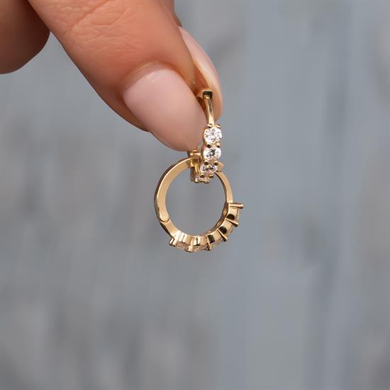 Beş Taşlı Halka Küpe 14 Ayar Altın