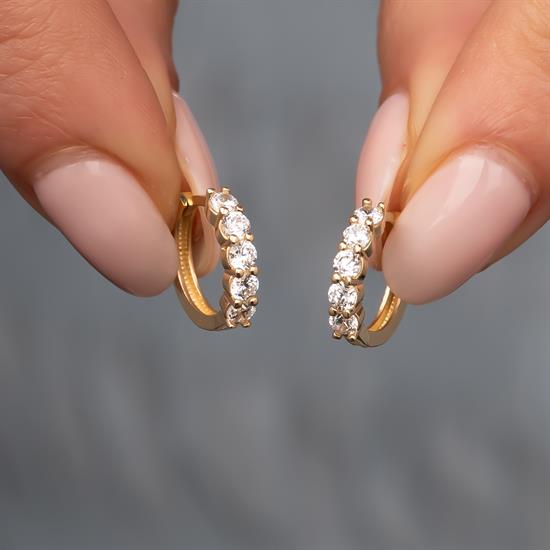 Beş Taşlı Halka Küpe 14 Ayar Altın