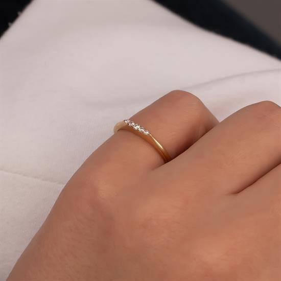 Beş Taşlı Minimal İnce 14 Ayar Altın Yüzük