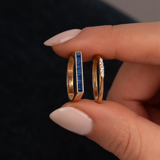 Beş Taşlı Minimal İnce 14 Ayar Altın Yüzük