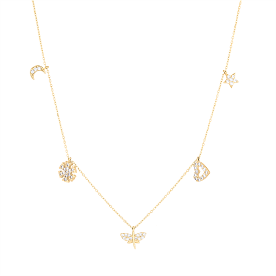 Beşli Charm 14 Ayar Altın Kolye