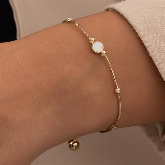 Beyaz Mineli 14 Ayar Altın Bileklik