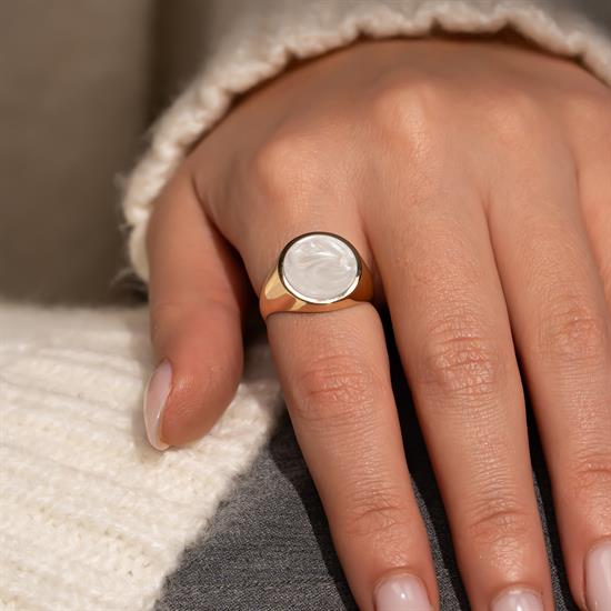 Beyaz Mineli 14 Ayar Altın Yüzük