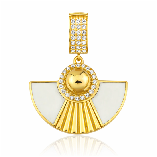 Beyaz Mineli Etnik Kolye Ucu 14 Ayar Altın