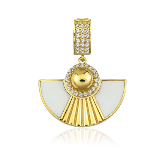 Beyaz Mineli Etnik Kolye Ucu 14 Ayar Altın