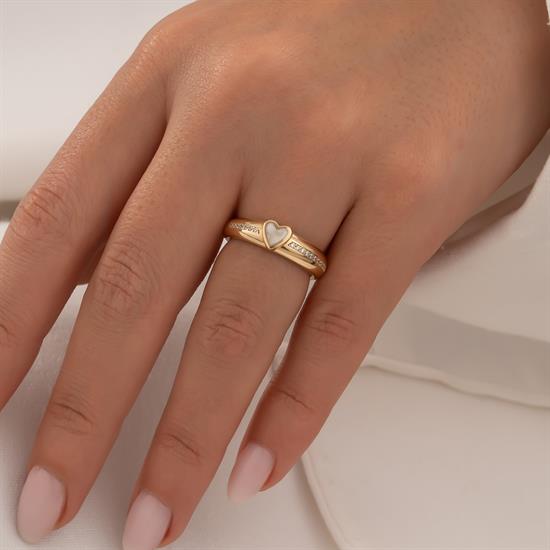 Beyaz Mineli Taşlı Kalp 14 Ayar Altın Yüzük