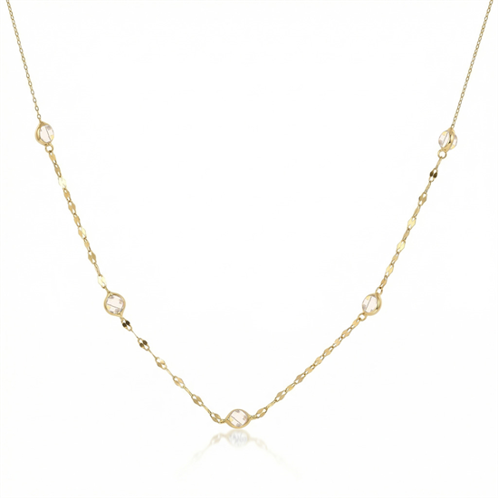 Beyaz Taşlı 14 Ayar Altın Kolye