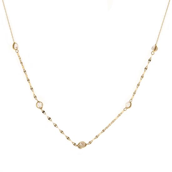 Beyaz Taşlı 14 Ayar Altın Kolye