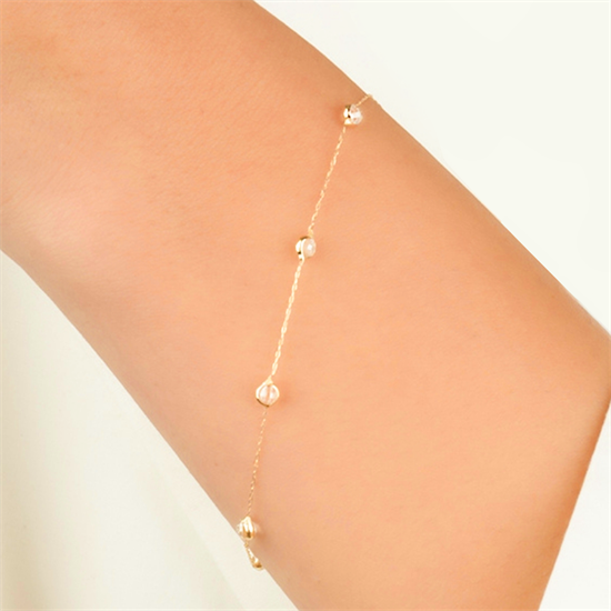 Beyaz Taşlı 14 Ayar Altın Minimal Bileklik