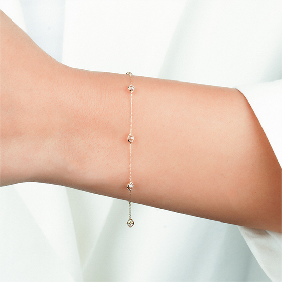 Beyaz Taşlı 14 Ayar Altın Minimal Bileklik