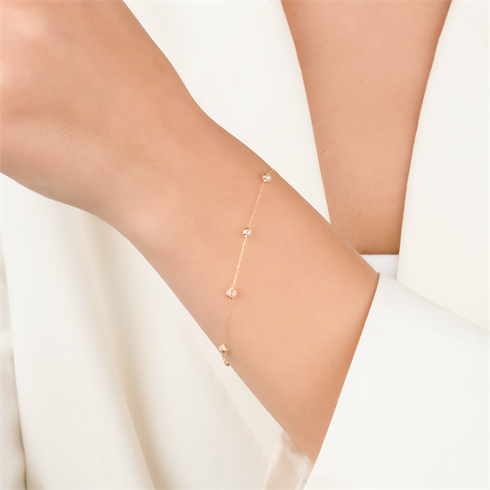 Beyaz Taşlı 14 Ayar Altın Minimal Bileklik