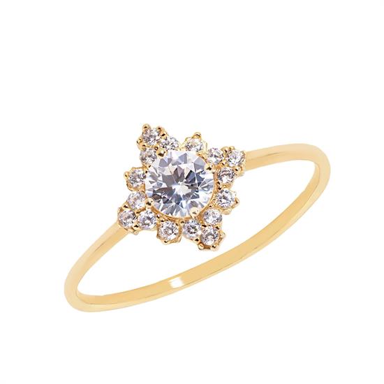 Çiçek Model Taşlı 14 Ayar Altın Yüzük