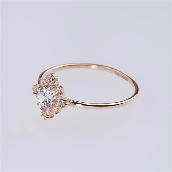 Çiçek Model Taşlı 14 Ayar Altın Yüzük