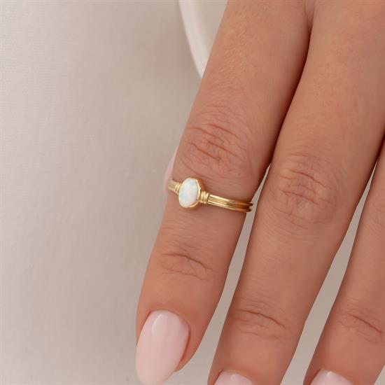 Beyaz Taşlı 14 Ayar Altın Yüzük