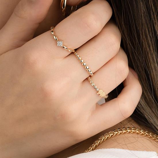 Beyaz Taşlı Fil Modeli 14 Ayar Altın Yüzük