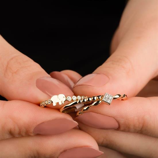 Beyaz Taşlı Fil Modeli 14 Ayar Altın Yüzük