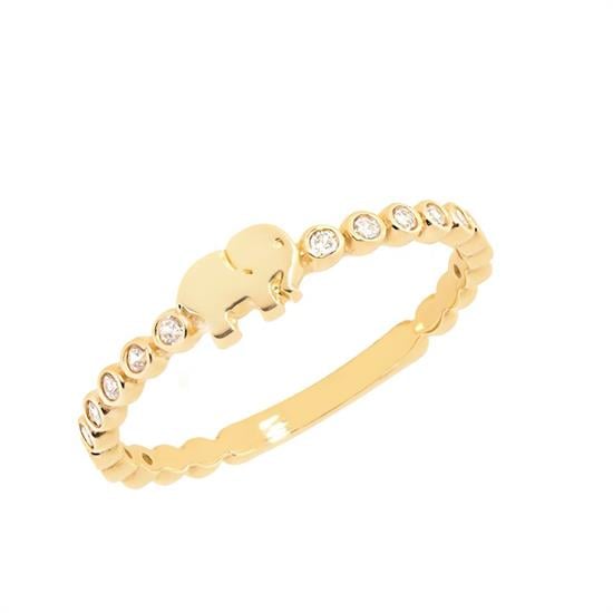 Beyaz Taşlı Fil Modeli 14 Ayar Altın Yüzük