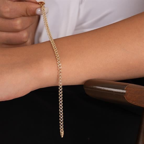 Beyaz Taşlı Fiyonk 14 Ayar Altın Bileklik