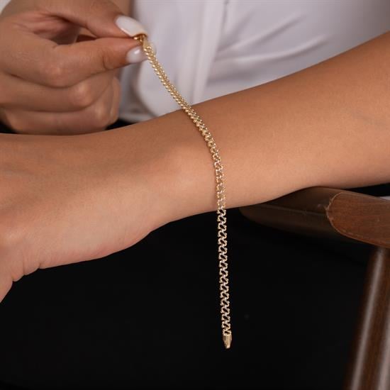 Beyaz Taşlı Fiyonk 14 Ayar Altın Bileklik