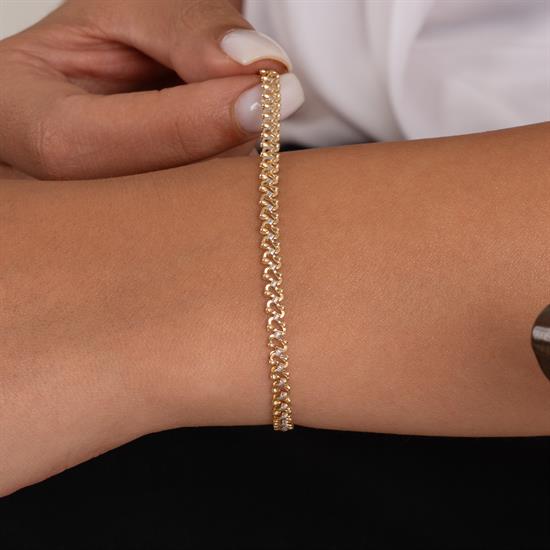 Beyaz Taşlı Fiyonk 14 Ayar Altın Bileklik